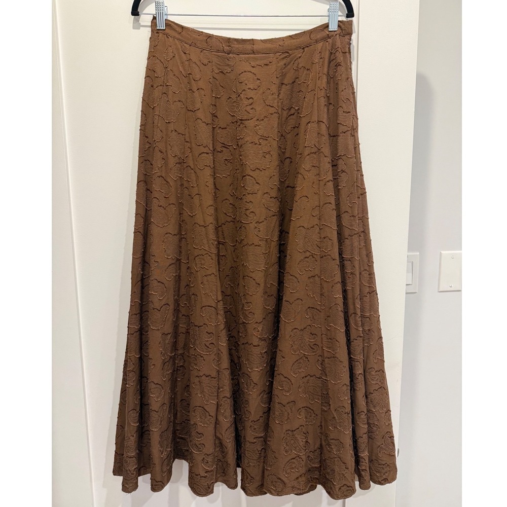 Boho Silk Cotton Brown Paisley Jacquard Maxi Skirt